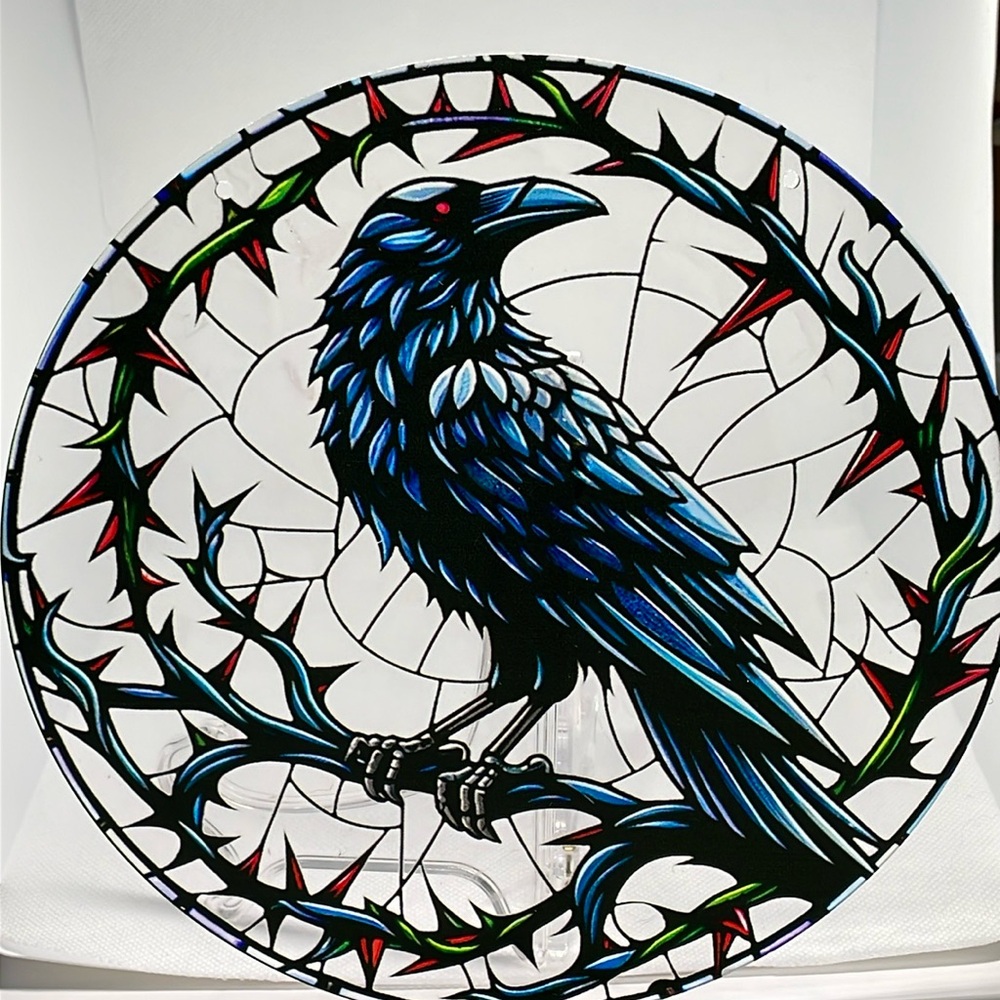 Suncatcher Acrylic Raven Bird Wildlife Decoration Faux Stained Glass 8” Gift